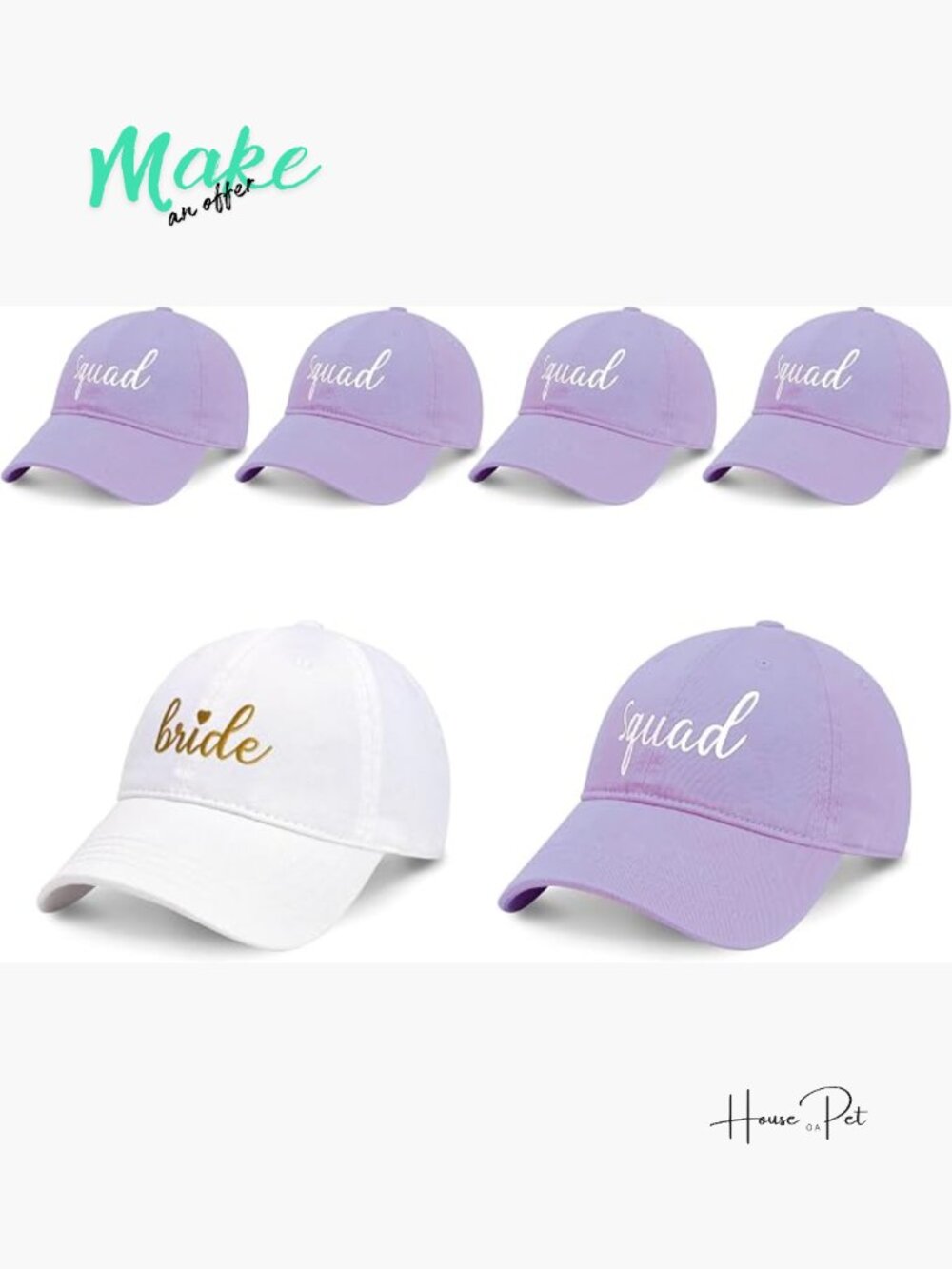 Embroidered Bride Squad Baseball Cap Bachelorette Party Favors Set of 6